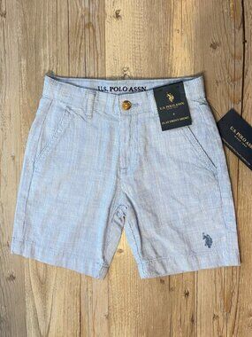 NWT U.S. Polo Assn. Boys Blue Seersucker Stripe Flat Front Shorts